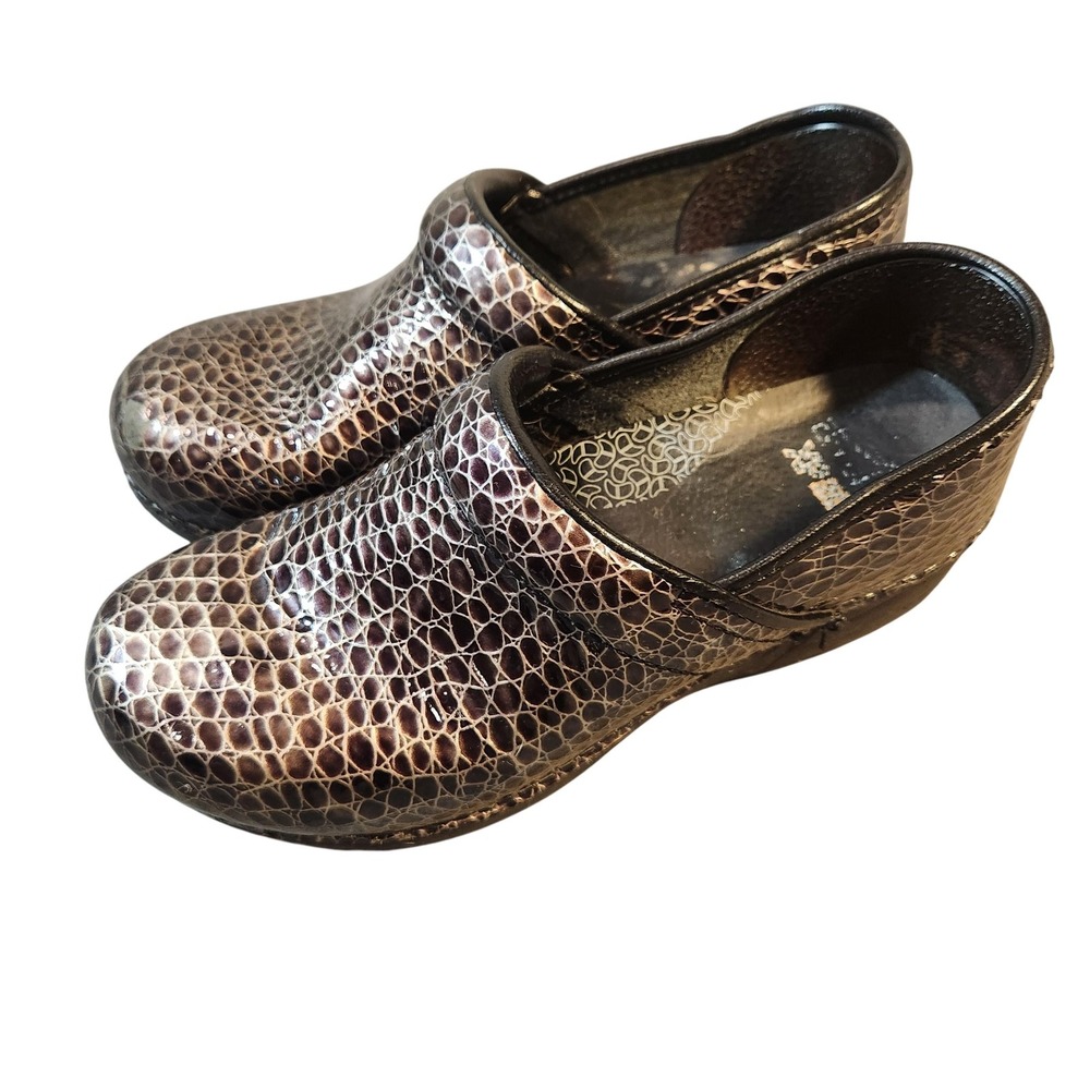 Dansko Shoes Womens Size 39 Black Brown Snake Print‎ Clogs Slip On Nursing Work